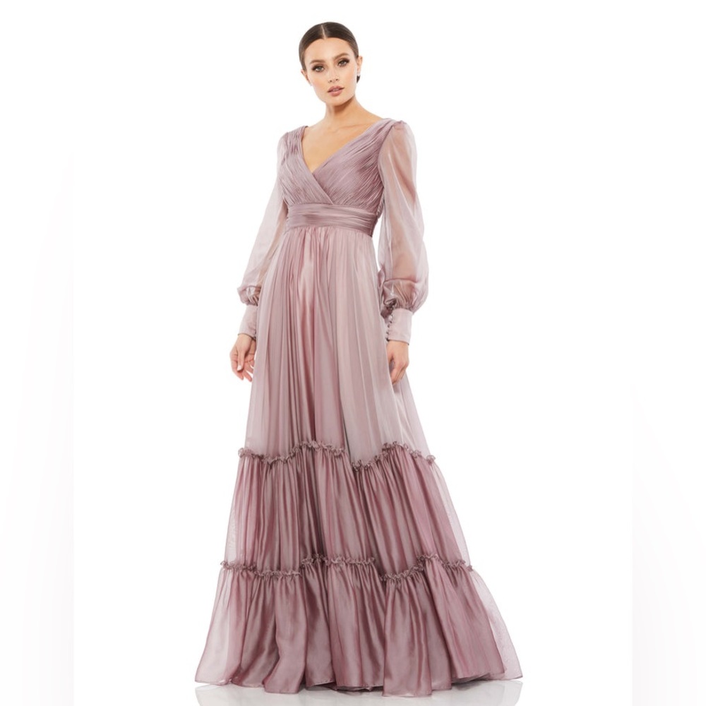 Mac Duggal FAUX WRAP LONG SLEEVE TIERED GOWN NWT size 18
